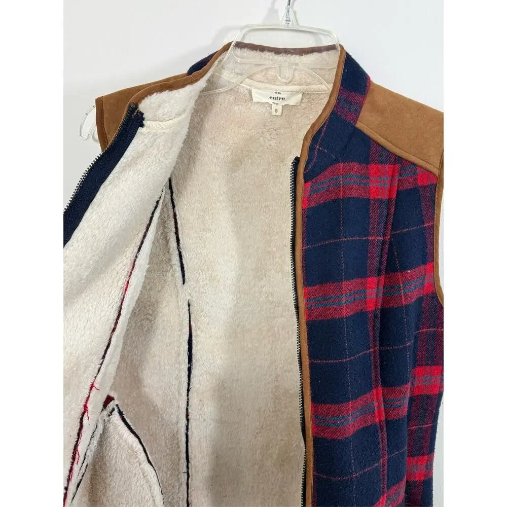 Entro Plaid Sherpa Lined Vest Small Full Cabincore Preppy